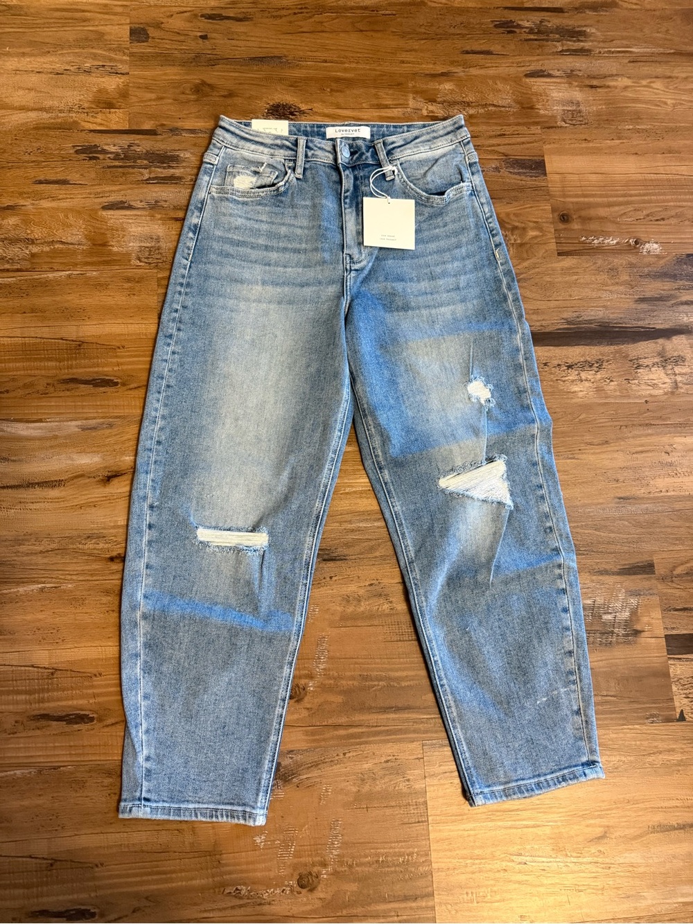 Light Wash Distressed Barrel Jeans